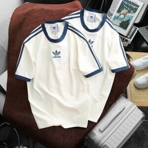 Adidas Classics Original 3 Stripes Tee Shirt Trefoil Retro Men Vanilla Blue New